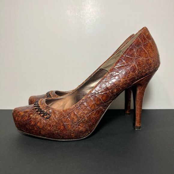 Womens ISOLA Cognac Brown Crocodile Print Pump Heels / Size 9.5 - Picture 3 of 8